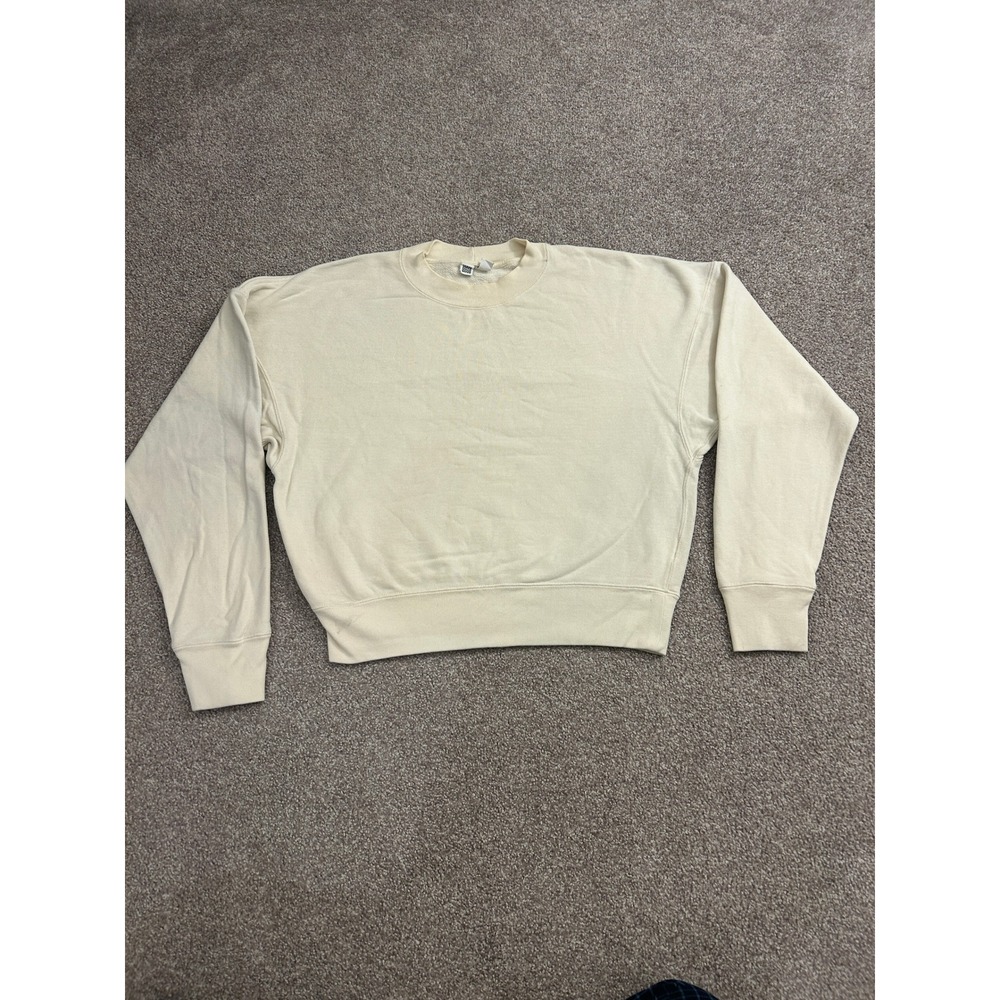 Uniqlo U Sweatshirt Womens Small Cream Excellent Cropped Boxy Crewneck Pullover